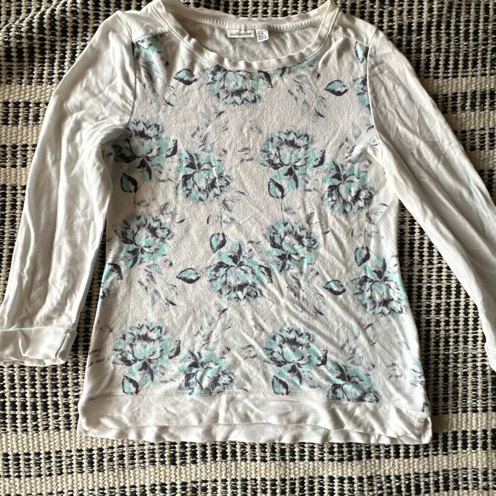 Croft & Barrow Size Small White & Blue Floral Blouse